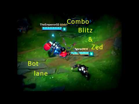 Combo Blitzcrank And ADC zed bot lane (OP Combo )