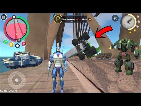 Rope Hero Vice Town (Green Monster Truck and VAN Car Stuck with Glue on Bridge)- Android Gameplay HD