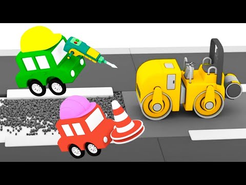 Die 4 kleinen Autos reparieren die Straße - Zeichentrickfilm für kleine Kinder