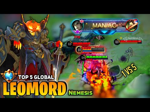 MANIAC! 1 Vs 5, Leomord Hyper Perfect Gameplay [Top 5 Global Leomord] By Nemesis - Mobile Legend