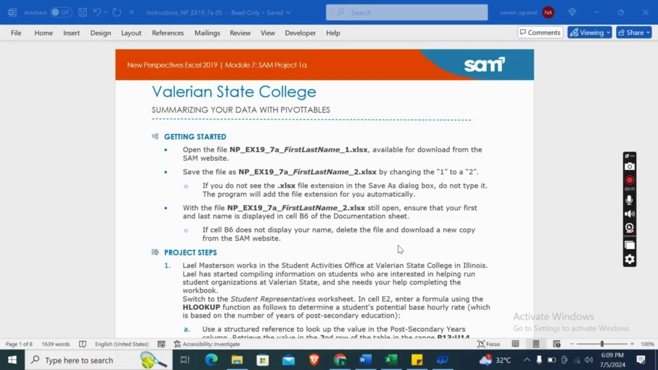 New Perspectives Excel 2019 | Module 7: SAM Project 1a Valerian State College #newperspectives