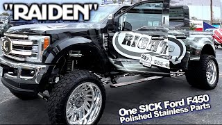 Gigantic Custom Ford F450 Grill Emblem & Laser Cut Polished Stainless steel Suspension Parts