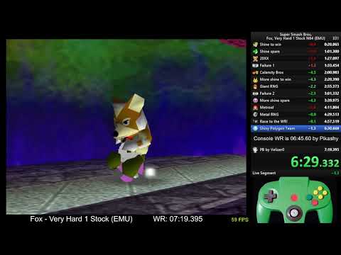 Super Smash Bros. Fox, Very Hard 1 Stock No Continues - 07:15.212 (EMU) Sub7 Attempt #331