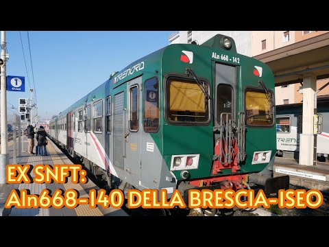 Partenza delle Aln668 142 e 143 ex SNFT dalla stazione di Brescia