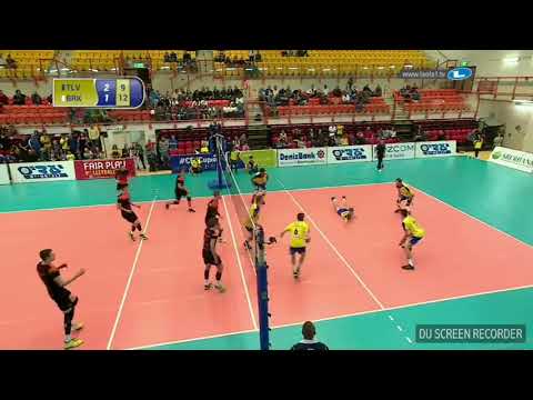 Defense action by Libero G.Brova. CEV CUP 2017/18. McCabi Tel Aviv - Barkom Kazani Lviv