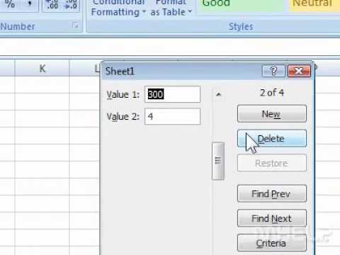 How to delete rows using a data form in Excel