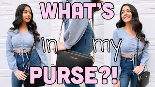 WHAT'S IN MY PURSE! 2021 | michael kors jet set large saffiano leather crossbody bag