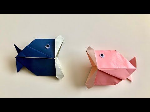 Basteln mit Kindern - bewegliche Papier Fische aus Papier basteln - DIY Origami moving fish for kids