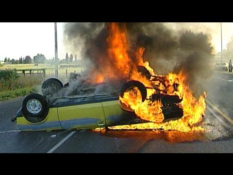 Car catches fire after flipping near Christchurch