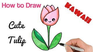 How to Draw cartoon flower tulip cute and easy