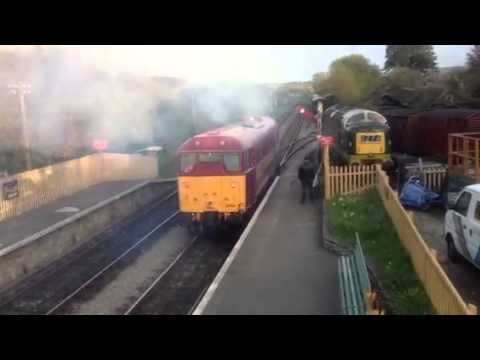 EWS Livery 31466 Departs Corfe Castle Light Engine With Clag, At The Swanage Diesel Gala, 11/5/13