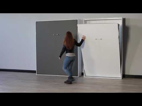 Lit escamotable 120x190 cm avec 1 colonne de rangement bois noyer kanto