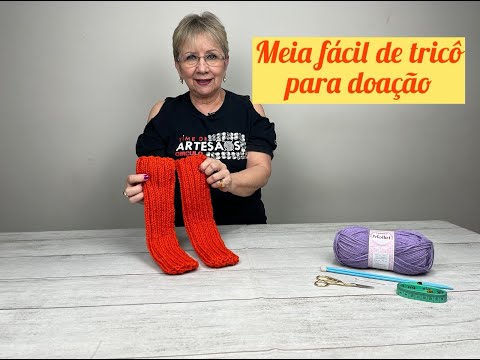 Meia Fácil em tricô para doação