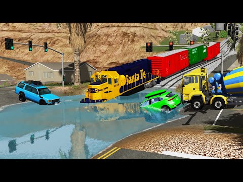 Cars and Trains vs Deep Water - Giant Water Pit #16 | BeamNG DRIVE