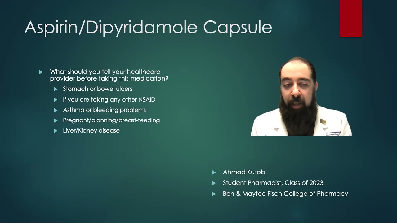 Aspirin/Dipyridamole (Aggrenox) Oral Capsule Counseling - YouTube