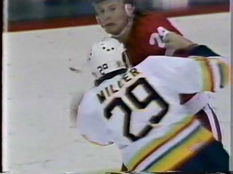 Bob Probert vs Jay Miller and Gerard Gallant vs Willi Plett (rough) - Nov 28, 1987
