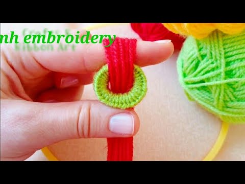 it's so Beautiful   !!  Superb woolen flower  making trick with finger - Diy Amazing woolen flower