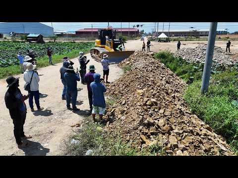 START SIZE NEW VIDEO!! Driver Powerful Dozer SHANTUI C3 And Dump Trucks Moving stone and soil