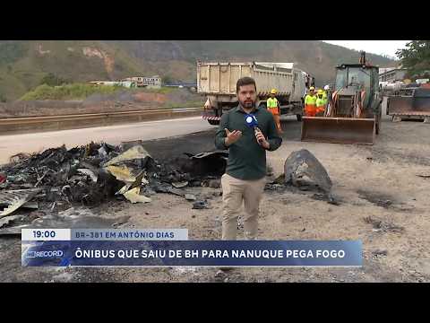 BR-381 em Antônio Dias: Ônibus de BH para Nanuque pega fogo.