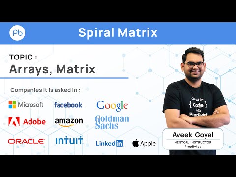 Popular Coding Interview Question - Spiral Matrix (With+Without extra space)