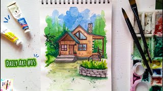 Easy Watercolor Painting Tutorial Step by Step / Cottage in the Forest / In the Woods / Paint It