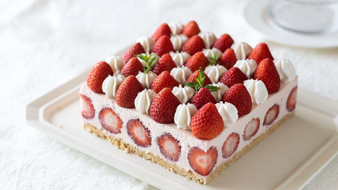 いちごのレアチーズケーキの作り方 No-Bake Strawberry Cheesecake＊No egg, No oven｜HidaMari Cooking