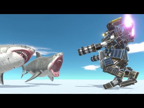 ARBS Mutant Megalodon vs Battle Bot Mosasaurus Skeleton Trex Dragon Animal Revolt Battle Simulator