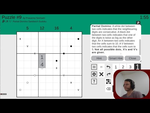 Solving the "Cracking the Cryptic" Puzzle #9 - Partial Domino Sandwich Sudoku