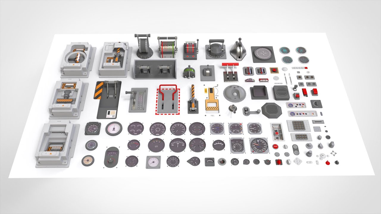 ボタンとノブを備えたダッシュボード 5 コントロール パネル 3Dモデル