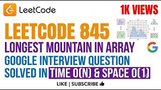 YouTube video 'Leetcode 845 Longest Mountain in Array - Google Interview Question Solved In Time O(N) & Space O(1)'