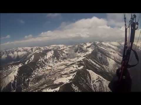 Flight with paraglider above Borovets, Rila Mountain, Bulgarian