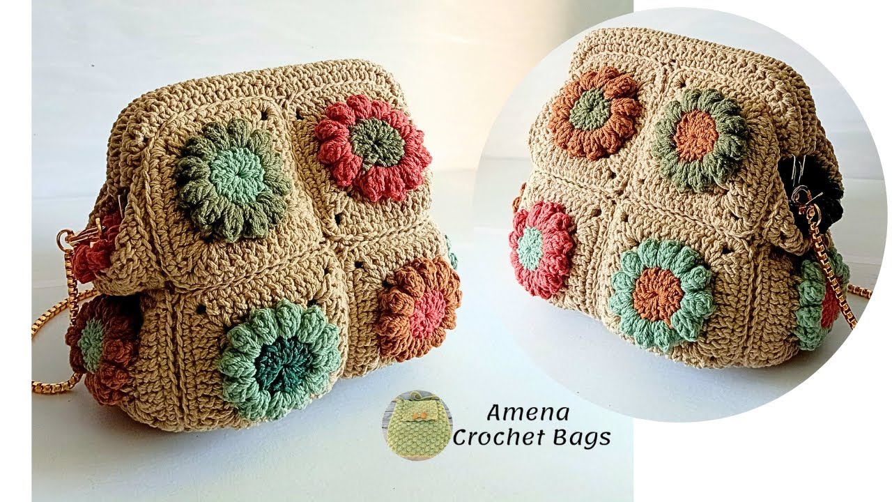 Crochet bag with raised flower motifs – elegant, practical, and very unique design