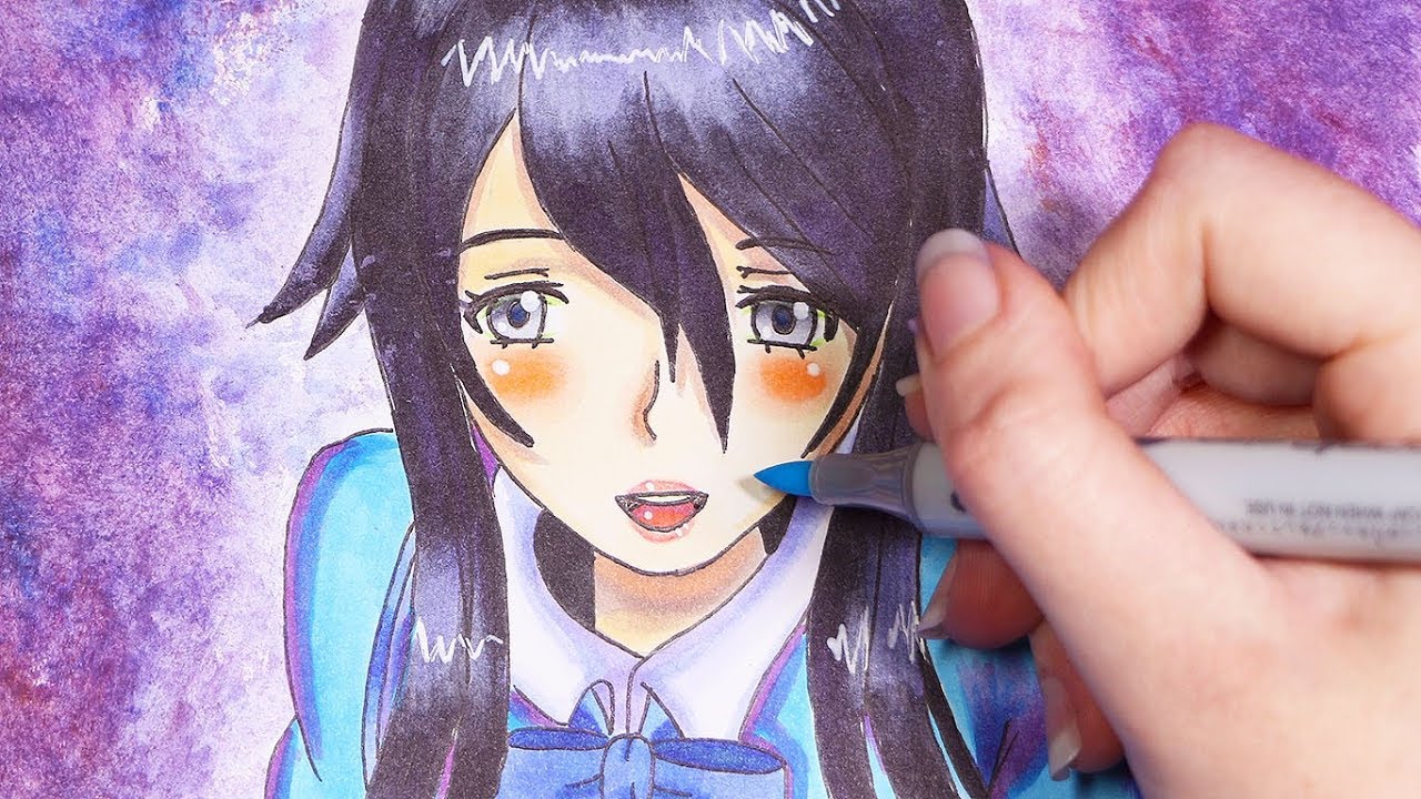 Copic Markers Speed Drawing: Yandere Simulator 1980's Mode Ryoba Aishi