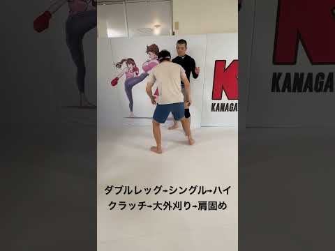 ダブルレッグ→シングル→ハイクラッチ→大外刈り→肩固め