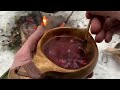 SOLO Two Days WINTER BUSHCRAFT Camp - Shelter in Snowfall - Lavvu Poncho - Spoon Carving