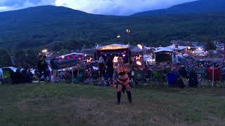 Lady Blaze spins fire hoop to the Steve Miller Band at Mountain Jam 2017