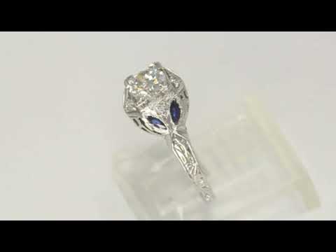 Antique .50CT VS diamond sapphire filigree ring 18K WG marquise birthstone sz4.5 - 28827