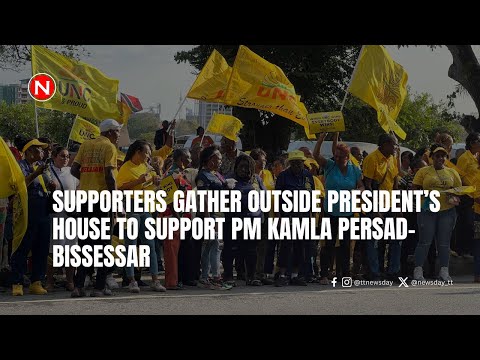 Supporters gather outside president’s house to support PM Kamla Persad Bissessar
