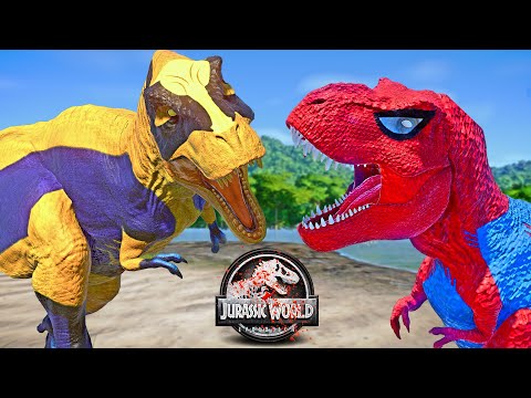 Wolverine vs Spiderman T-REX Dinosaurs Fight 🌍 JURASSIC WORLD EVOLUTION