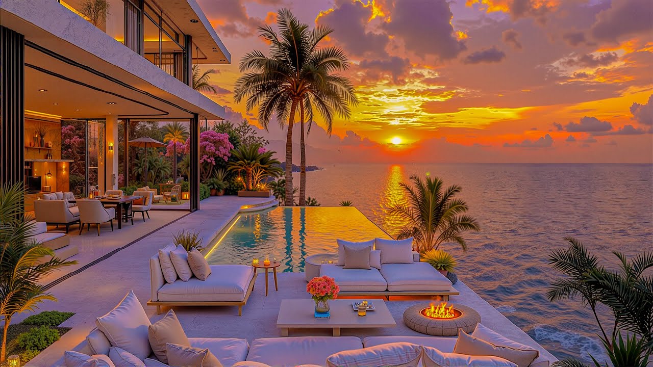Bossa Nova Jazz and Calming Ambiance at Sunset - Luxury Beachfront Resort with Soothing Jazz