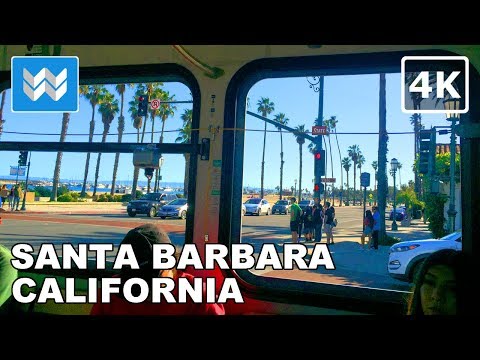 Shuttle Bus Tour of State Street in Downtown Santa Barbara, California | Travel Guide 🎧 【4K】