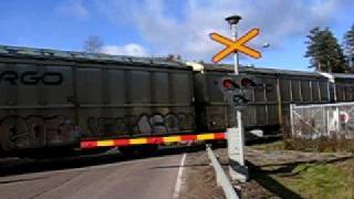 preview picture of video 'Otso 4DD + 4 wagons passed Tehtaantie level crossing'