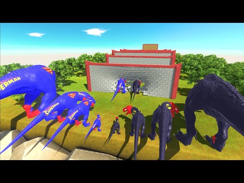 Different Size Superman vs  BatSpiderman Dinosaurs Power Clash Block Race Animal Revolt Battle