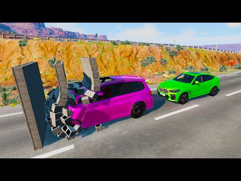 High Speed Driving Through Three Brick Wall (Crash Test) - BeamNG.drive Cars Vs Brick Wall