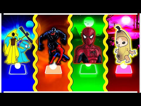 Cyan & Yellow Vs Spider Man & Venom Vs Marvel's Spider Man Vs Banana Cat | Tiles Hop EDM Rush! 🎵