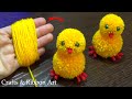 Super Easy Pom Pom Chicken Making Idea with Fingers - DIY Pom Pom Chick - How to Make Yarn Chicken