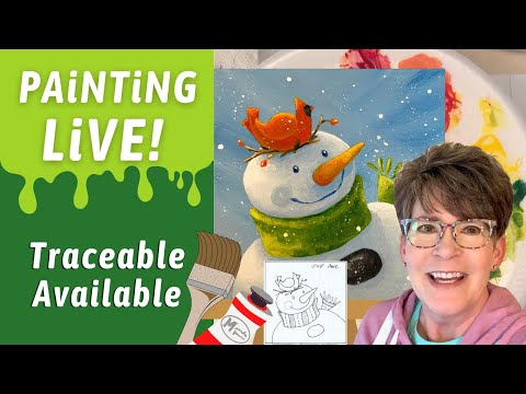 Cardinal & Snowman Acrylic painting 4 beginners 2 advanced Holiday fun in studio Live! W/ Annie Troe