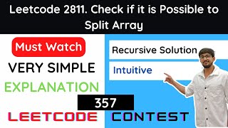 YouTube video 'Leetcode 2811 Check if it is Possible to Split Array'