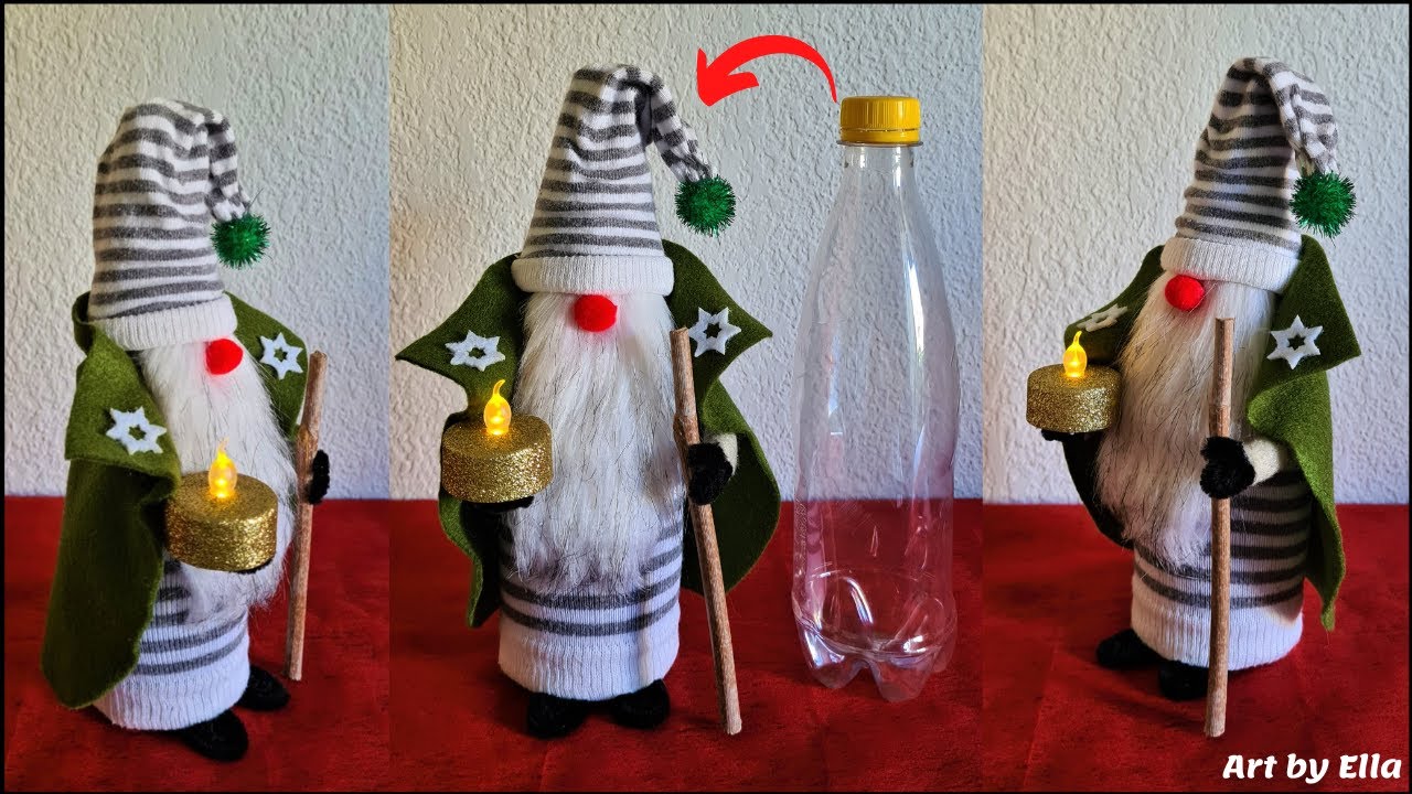 DIY Sock Christmas Gnomes! Decoratiuni de Craciun! Gnom de Cr?ciun din sosete si sticla de plastic!