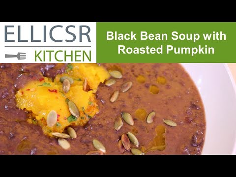 Black Bean Soup with Roasted Pumpkin